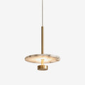 Eclipse Alabaster Pendant Lamp — full fixture profile, a flat stone disc suspended from a slender metal rod (view 1)
