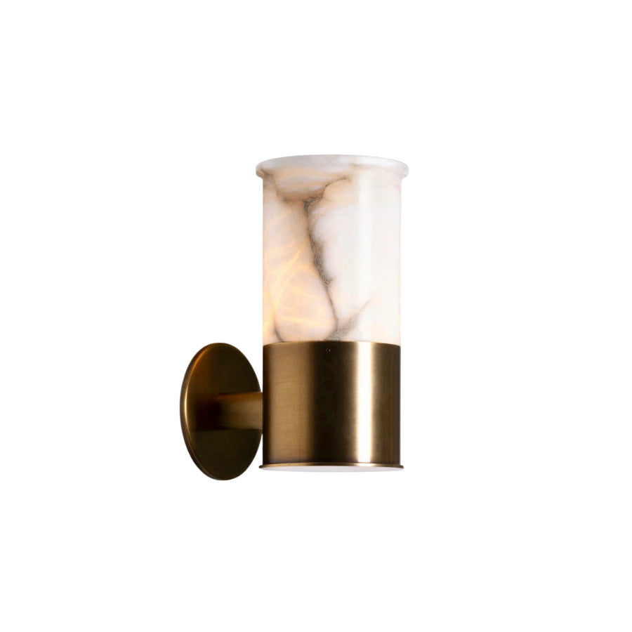 Erato Alabaster Wall Lamp — full fixture profile, a stone diffuser supported by a wall-mounted metal frame (view 1)
