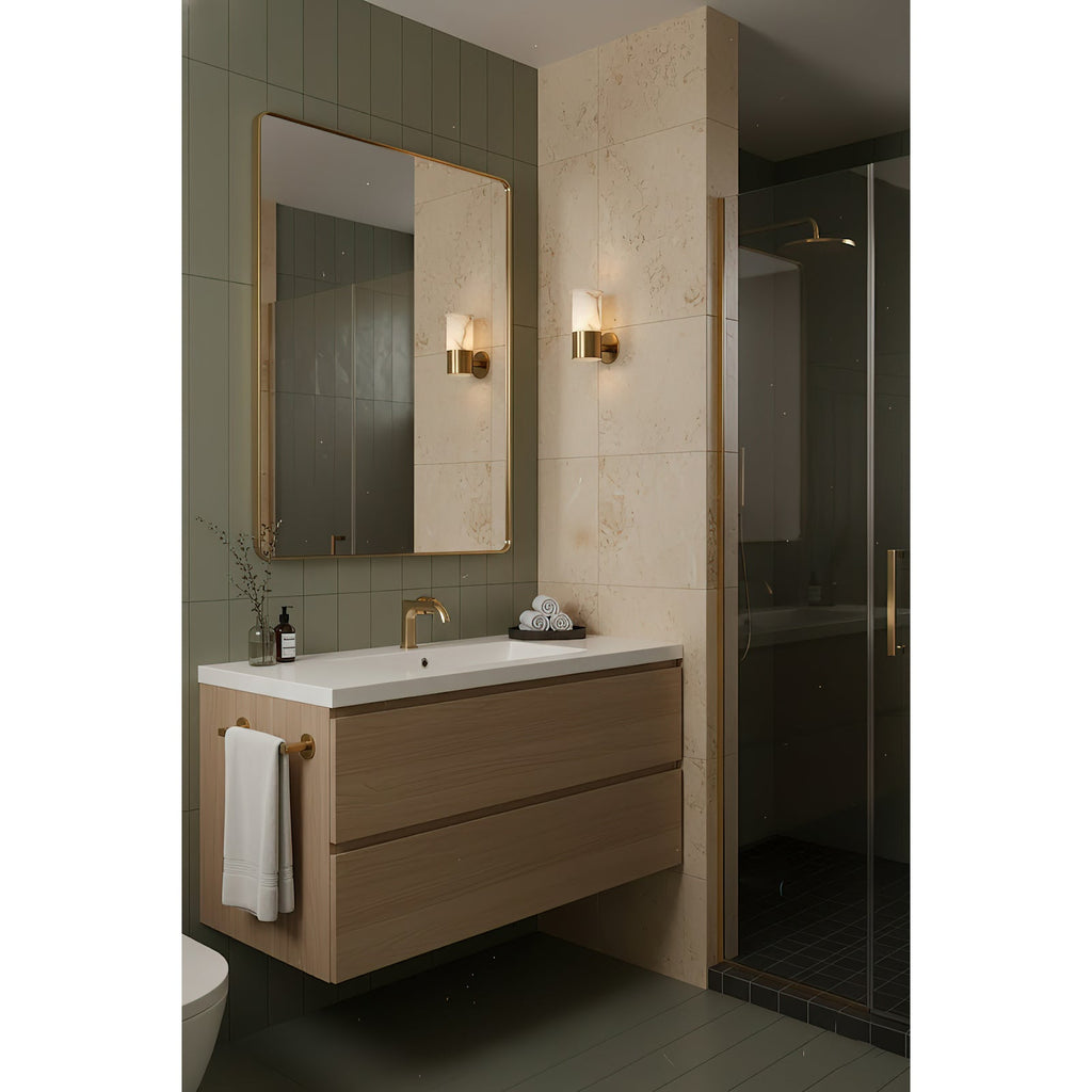 Erato Alabaster Wall Lamp — additional product view, a stone diffuser supported by a wall-mounted metal frame (view 3)