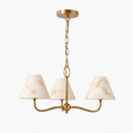 Fenwick Alabaster Cone Chandelier — full fixture profile, three stone cone shades on curved metal arms (view 1)