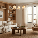Fenwick Alabaster Cone Chandelier — additional product view, three stone cone shades on curved metal arms (view 4)
