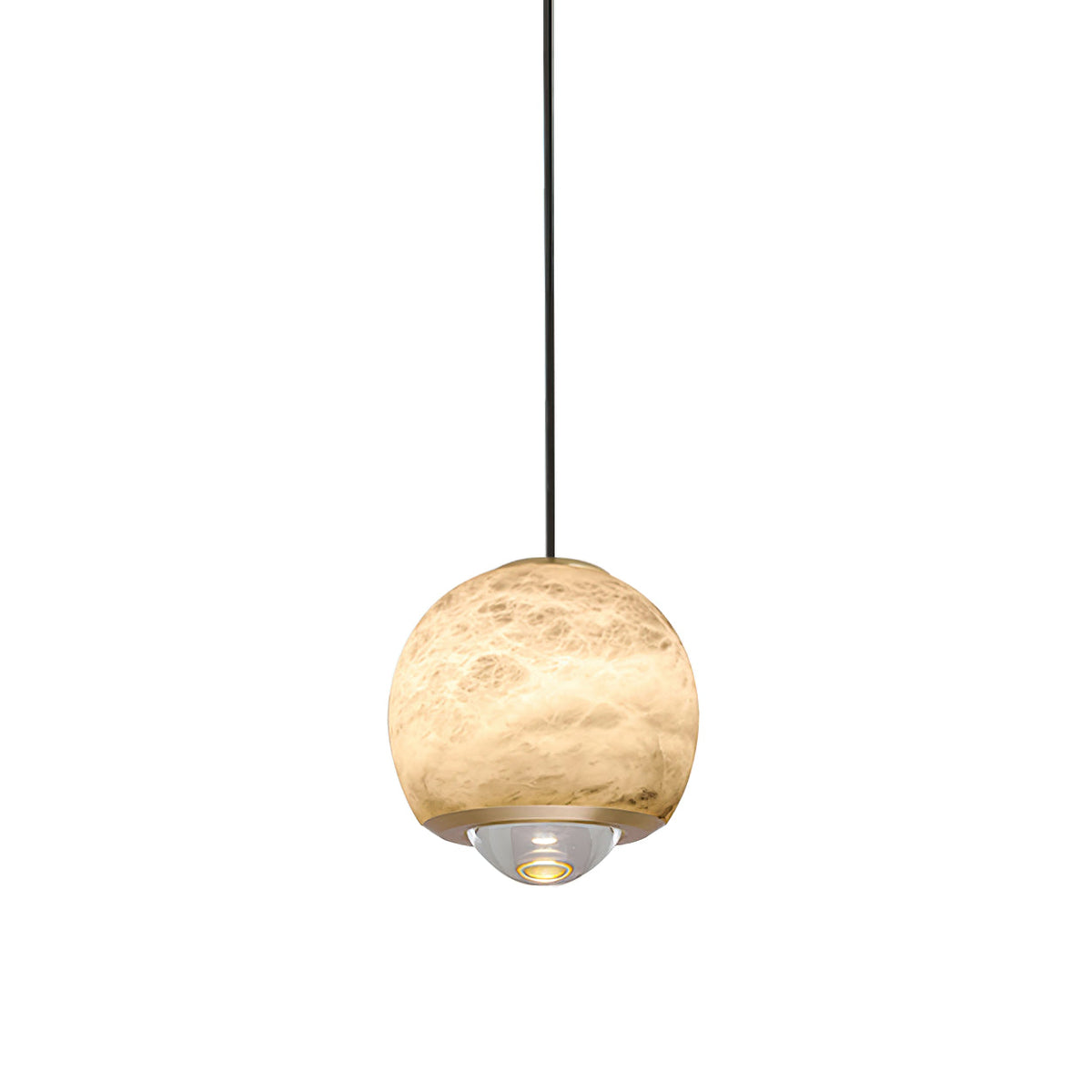 Ferox Alabaster Pendant Light — full fixture profile, a stone body with a lens-like lower diffuser (view 1)