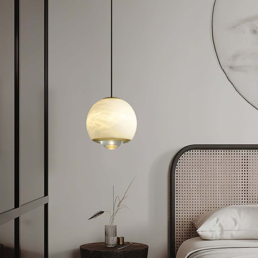 Ferox Alabaster Pendant Light — additional product view, a stone body with a lens-like lower diffuser (view 3)