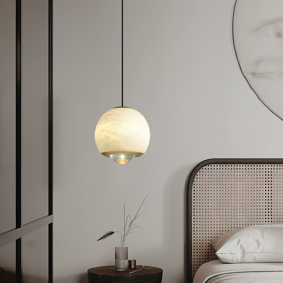 Ferox Alabaster Pendant Light — additional product view, a stone body with a lens-like lower diffuser (view 3)