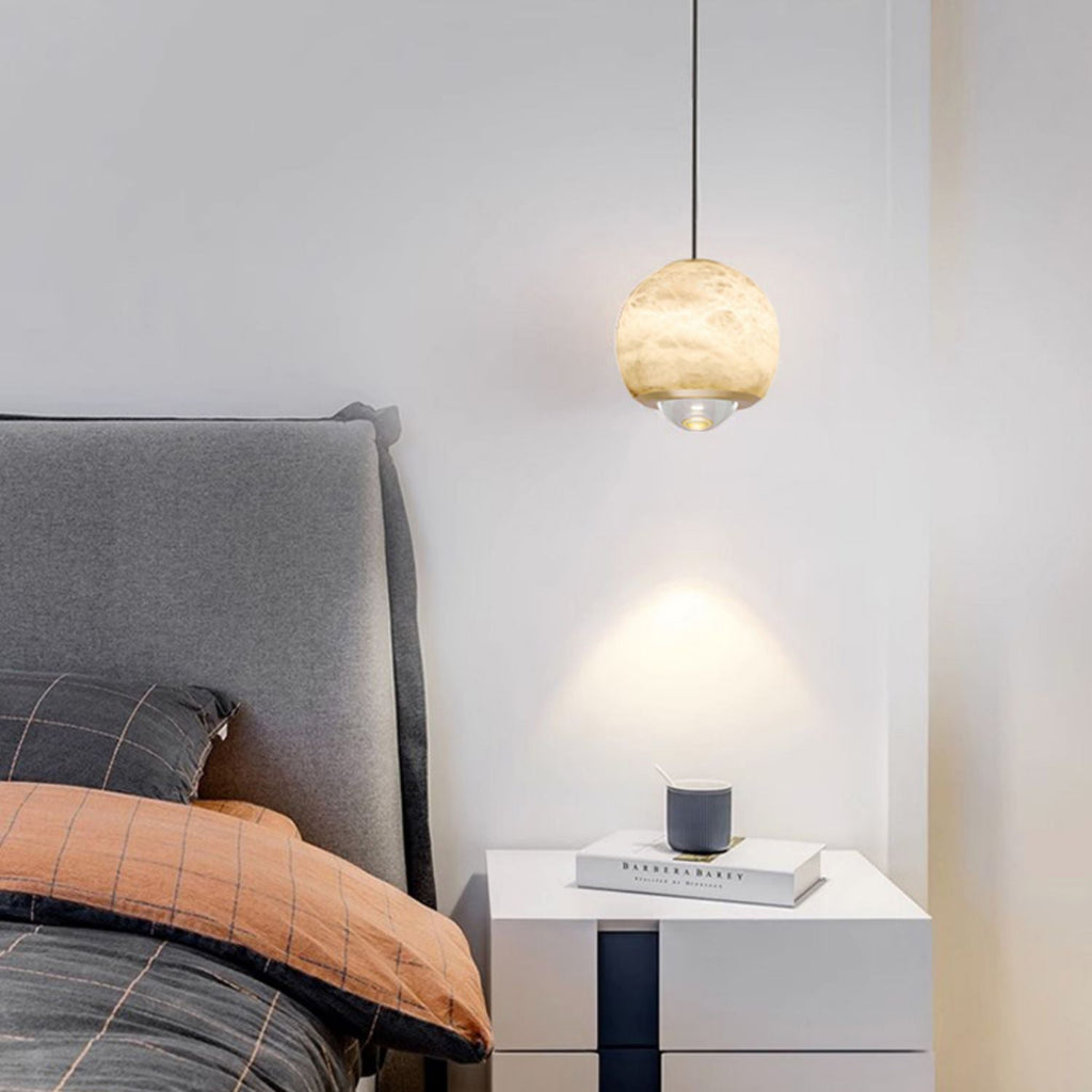 Ferox Alabaster Pendant Light — additional product view, a stone body with a lens-like lower diffuser (view 5)