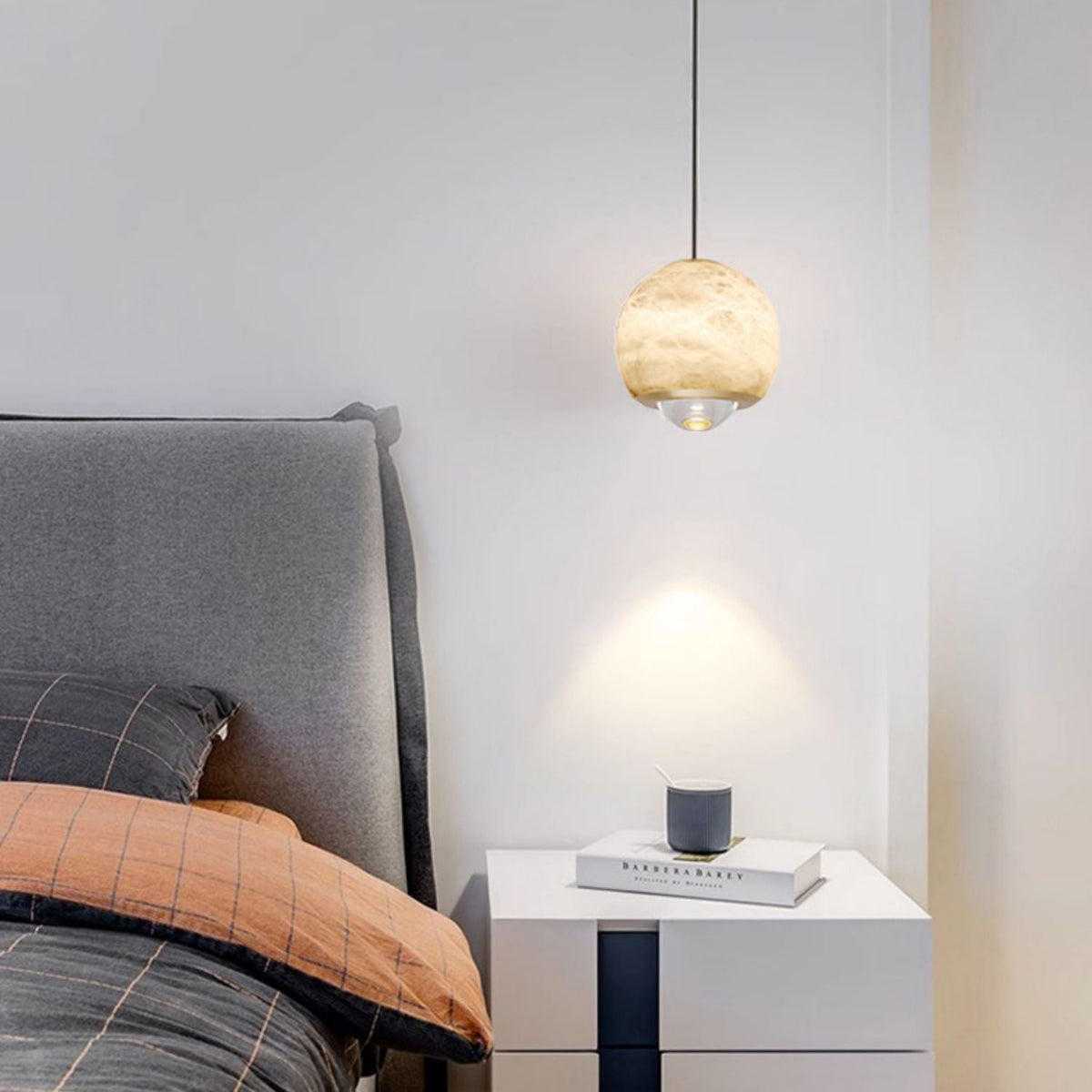 Ferox Alabaster Pendant Light — additional product view, a stone body with a lens-like lower diffuser (view 5)