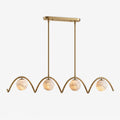 Festoon Alabaster Chandelier — full fixture profile, four globe shades along a continuous scalloped metal tube (view 1)