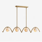 Festoon Alabaster Chandelier — full fixture profile, four globe shades along a continuous scalloped metal tube (view 1)