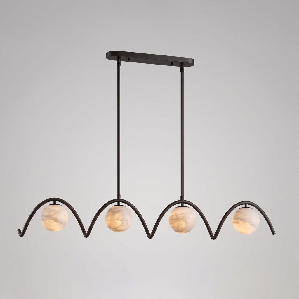 Festoon Alabaster Chandelier — additional product view, four globe shades along a continuous scalloped metal tube (view 3)
