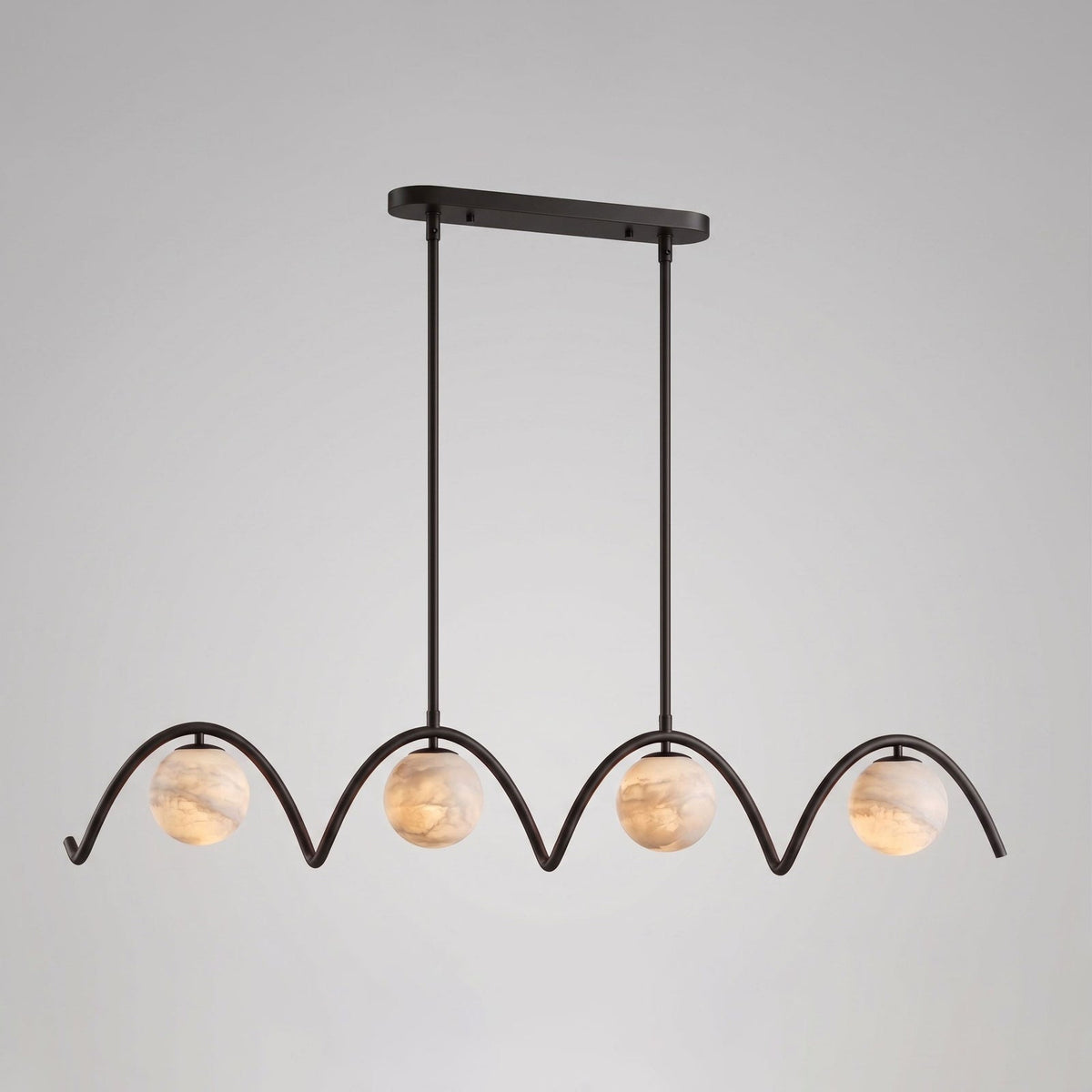 Festoon Alabaster Chandelier — additional product view, four globe shades along a continuous scalloped metal tube (view 3)