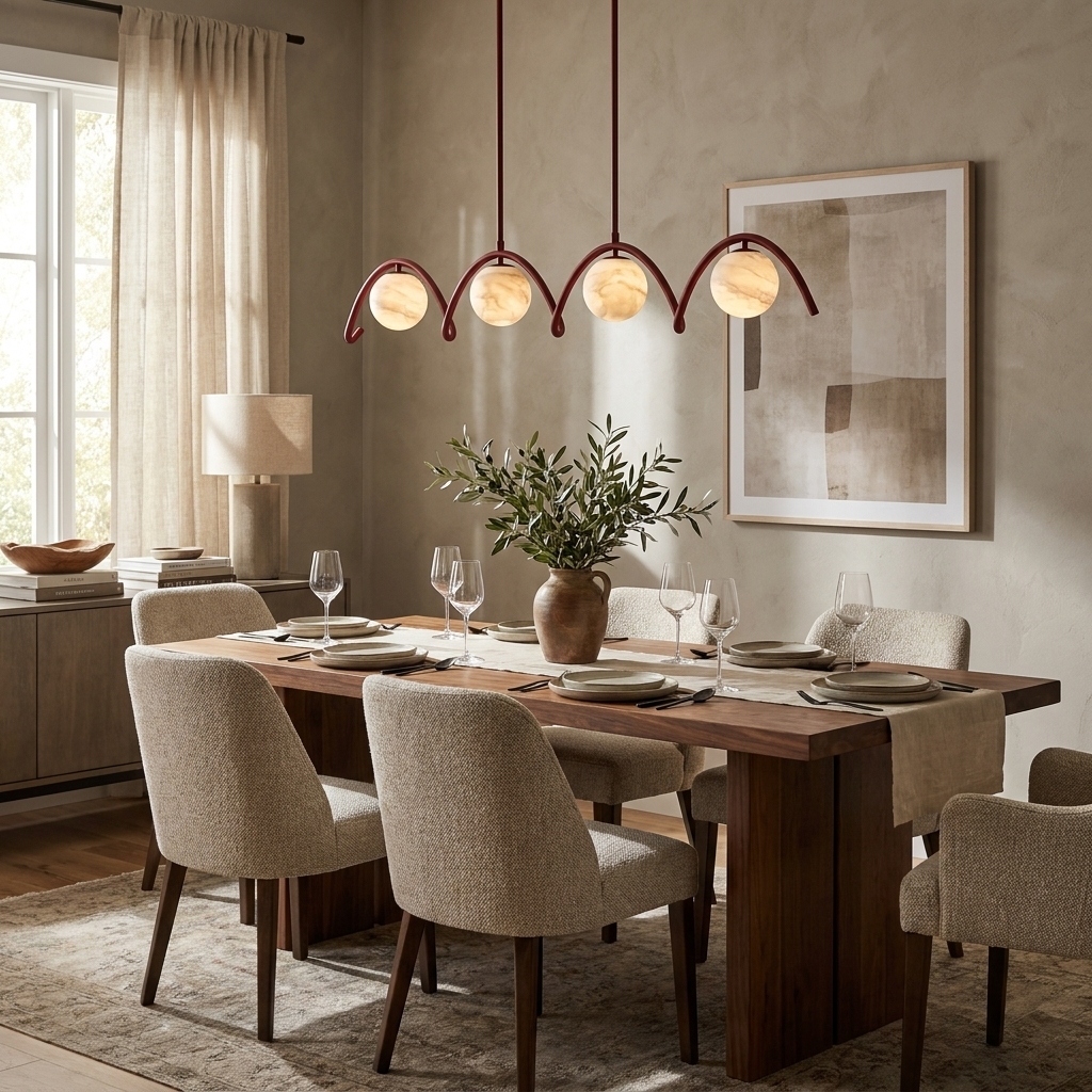 Festoon Alabaster Chandelier — additional product view, four globe shades along a continuous scalloped metal tube (view 5)