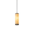 Fina cylindrical pendant with an illuminated tubular shade and black suspension cord