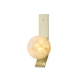 Fizi Alabaster Wall Sconce — full fixture profile, two stone spheres on a narrow vertical brass frame (view 1)