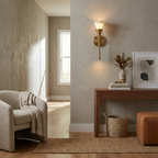 Flare Alabaster Wall Sconce — additional product view, an open stone shade above a tapered hourglass stem (view 3)