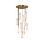 Flute Alabaster Chandelier — full fixture profile, cylindrical stone shades suspended in a cascading cluster (view 1)