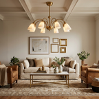 Fontana Alabaster Chandelier — product setting and fixture profile, eight tapered stone shades on radiating curved arms (view 2)