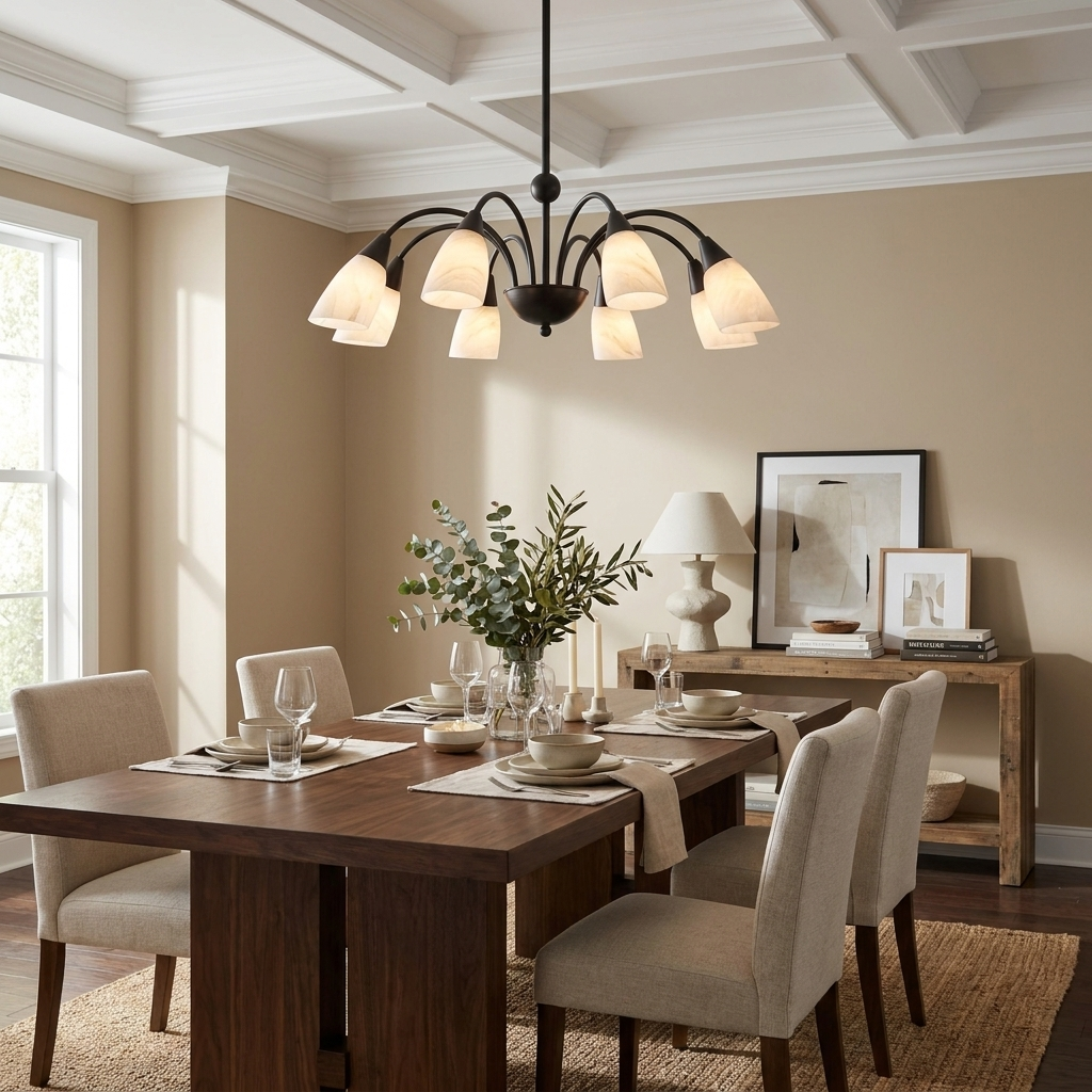 Fontana Alabaster Chandelier — additional product view, eight tapered stone shades on radiating curved arms (view 4)