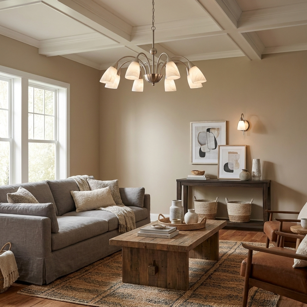 Fontana Alabaster Chandelier — additional product view, eight tapered stone shades on radiating curved arms (view 5)