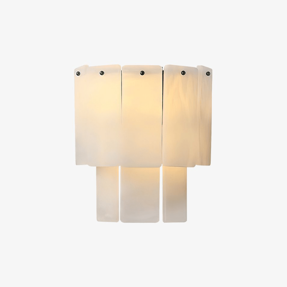 Fractured Alabaster Wall Sconce — full fixture profile, two rows of stone panels in a contrasting metal frame (view 1)