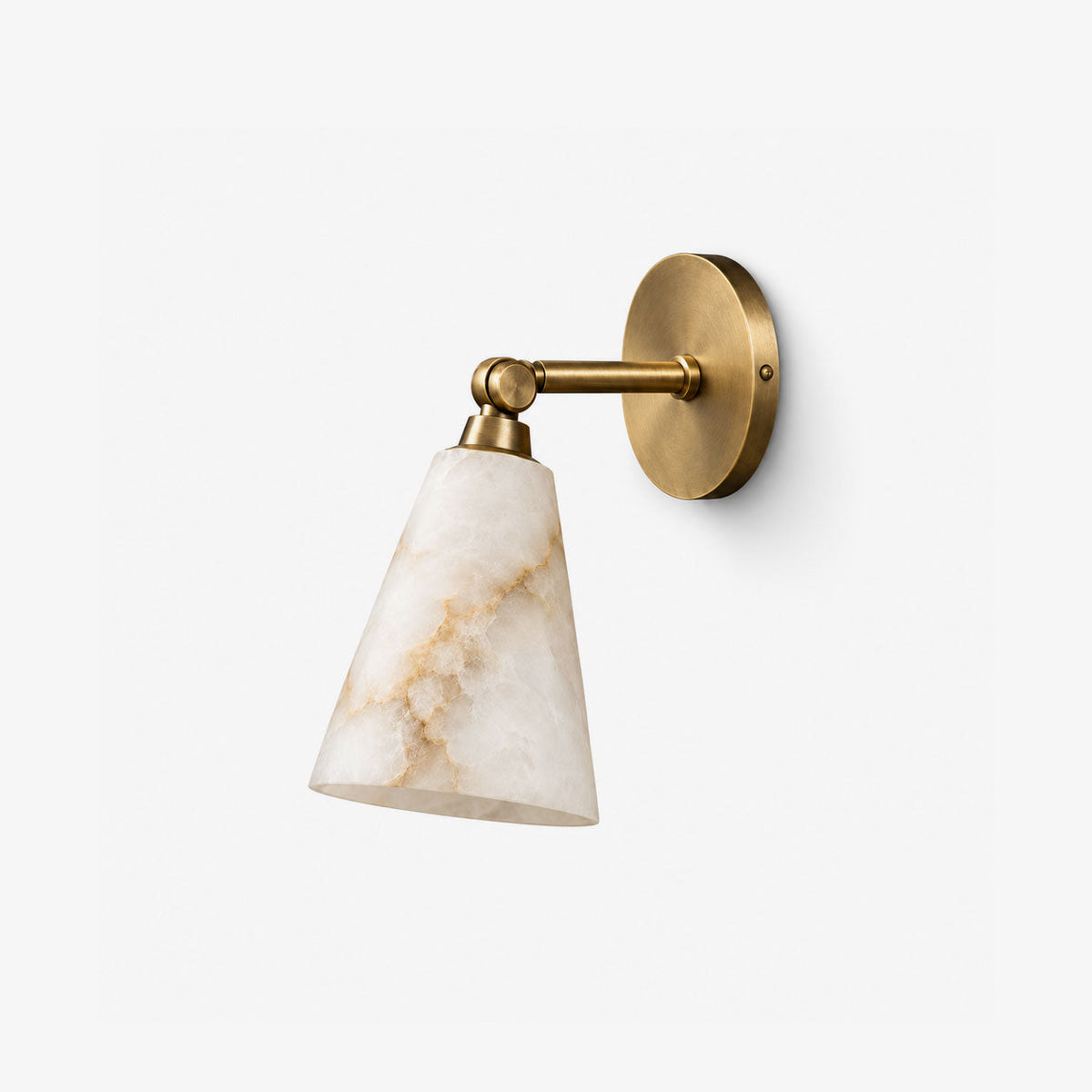 Fulcrum Alabaster Wall Sconce — full fixture profile, a downward-facing stone cone beneath a short projecting arm (view 1)