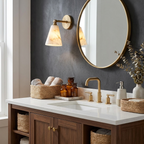 Fulcrum Alabaster Wall Sconce — product setting and fixture profile, a downward-facing stone cone beneath a short projecting arm (view 2)