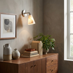 Fulcrum Alabaster Wall Sconce — additional product view, a downward-facing stone cone beneath a short projecting arm (view 4)