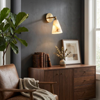 Fulcrum Alabaster Wall Sconce — additional product view, a downward-facing stone cone beneath a short projecting arm (view 5)