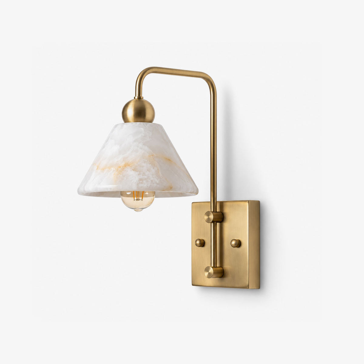 Gantry Alabaster Wall Sconce — full fixture profile, a stone cone below a square-cornered tubular arm (view 1)