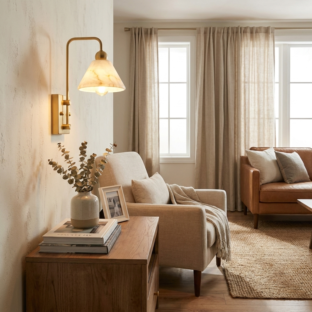 Gantry Alabaster Wall Sconce — additional product view, a stone cone below a square-cornered tubular arm (view 3)