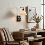 Gantry Alabaster Wall Sconce — additional product view, a stone cone below a square-cornered tubular arm (view 4)