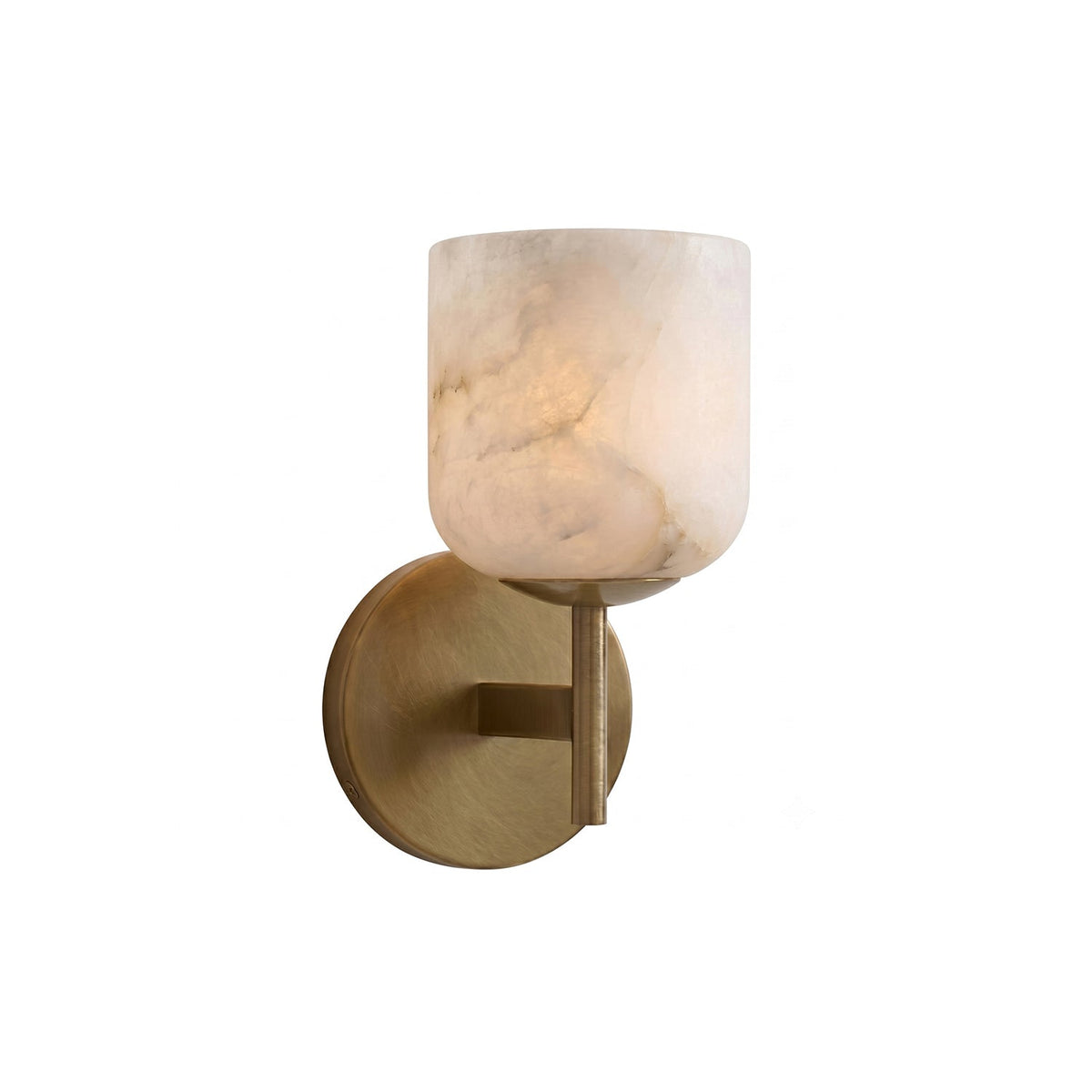 Garrison Alabaster Wall Sconce — full fixture profile, a stone shade accented by warm antique brass fittings (view 1)