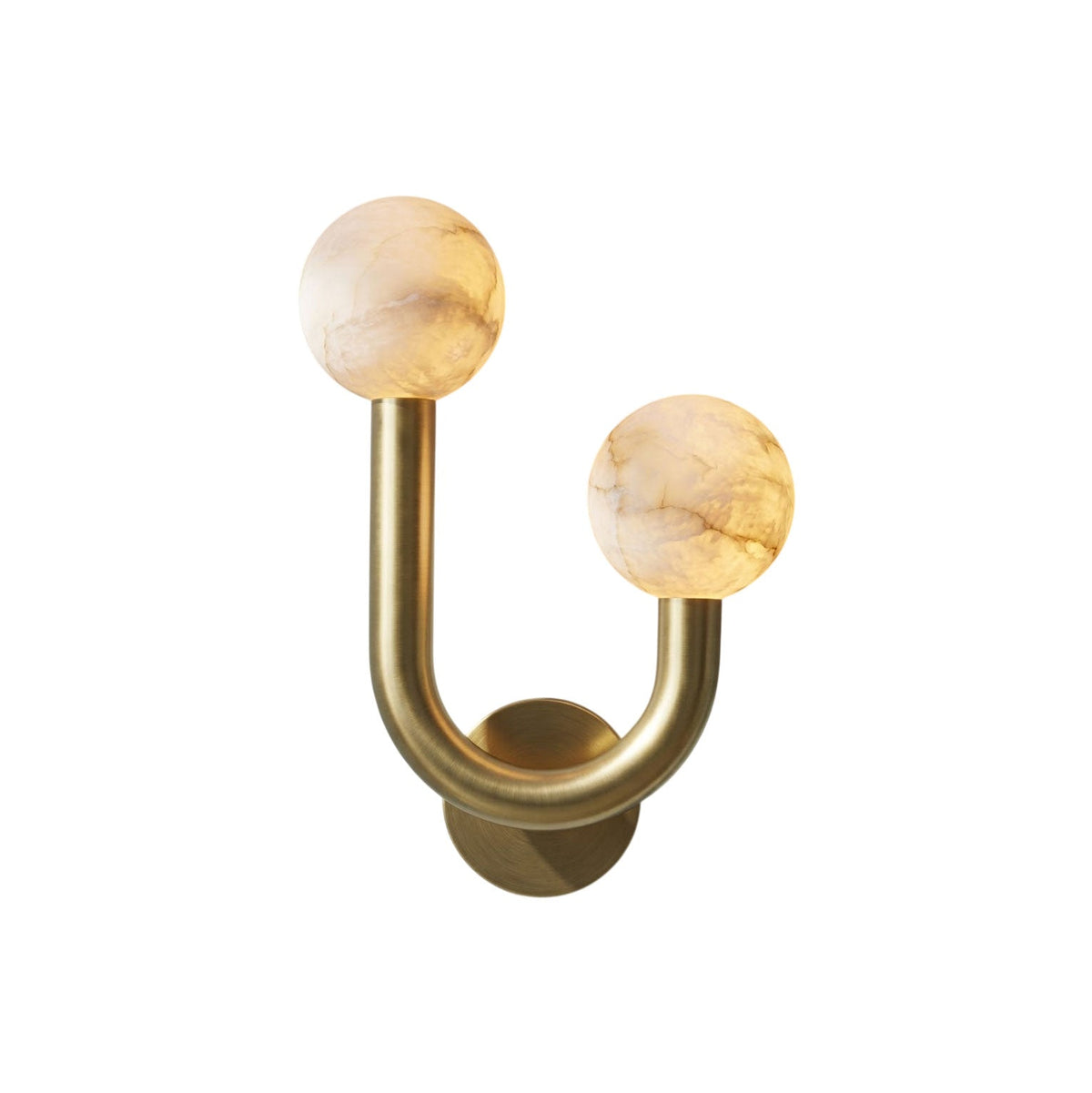 Happy Alabaster Wall Sconce — full fixture profile, rounded stone globes on a geometric wall frame (view 1)