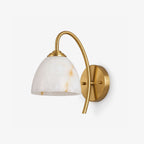 Harebell Alabaster Wall Sconce — full fixture profile, a bell-shaped stone shade beneath a tall arched arm (view 1)