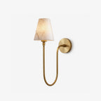 Harlow Alabaster Cone Sconce — full fixture profile, a stone cone above a tall looping brass arm (view 1)