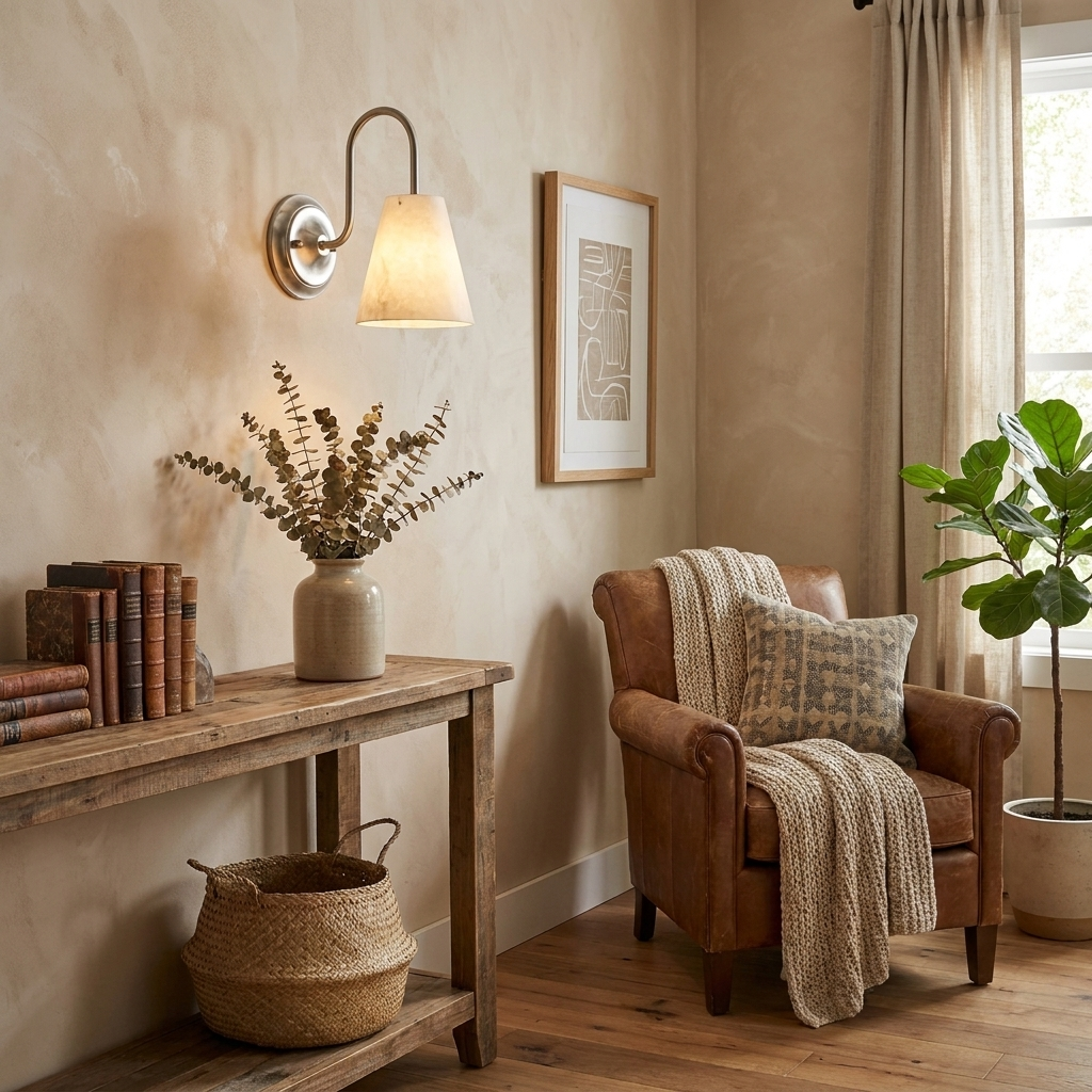 Heron Alabaster Wall Sconce — additional product view, a downward-facing stone cone beneath a tall curved arm (view 4)