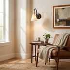 Heron Alabaster Wall Sconce — additional product view, a downward-facing stone cone beneath a tall curved arm (view 5)