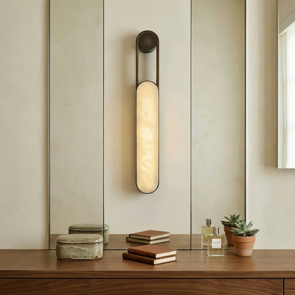 Inez LED Alabaster Wall Sconce — additional product view, a long stone diffuser within a slim metal frame (view 5)