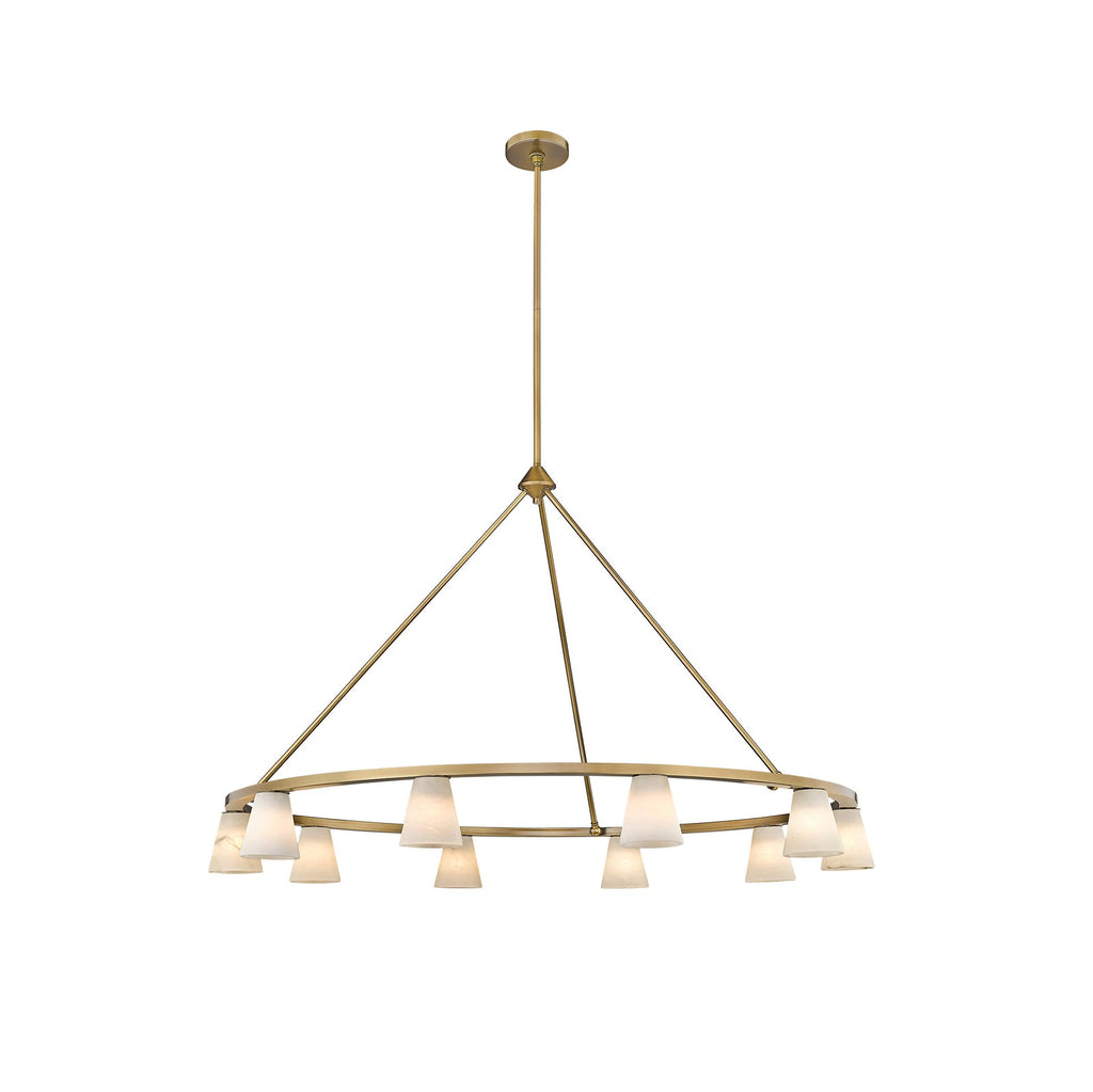 Ironstone Alabaster Chandelier — full fixture profile, carved stone shades on a decorative metal frame (view 1)