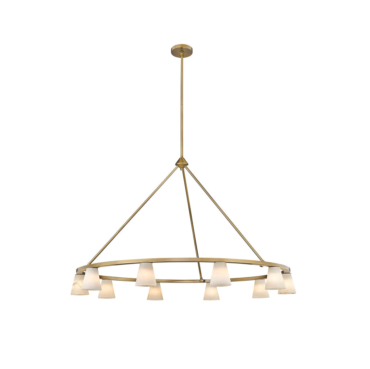 Ironstone Alabaster Chandelier — full fixture profile, carved stone shades on a decorative metal frame (view 1)