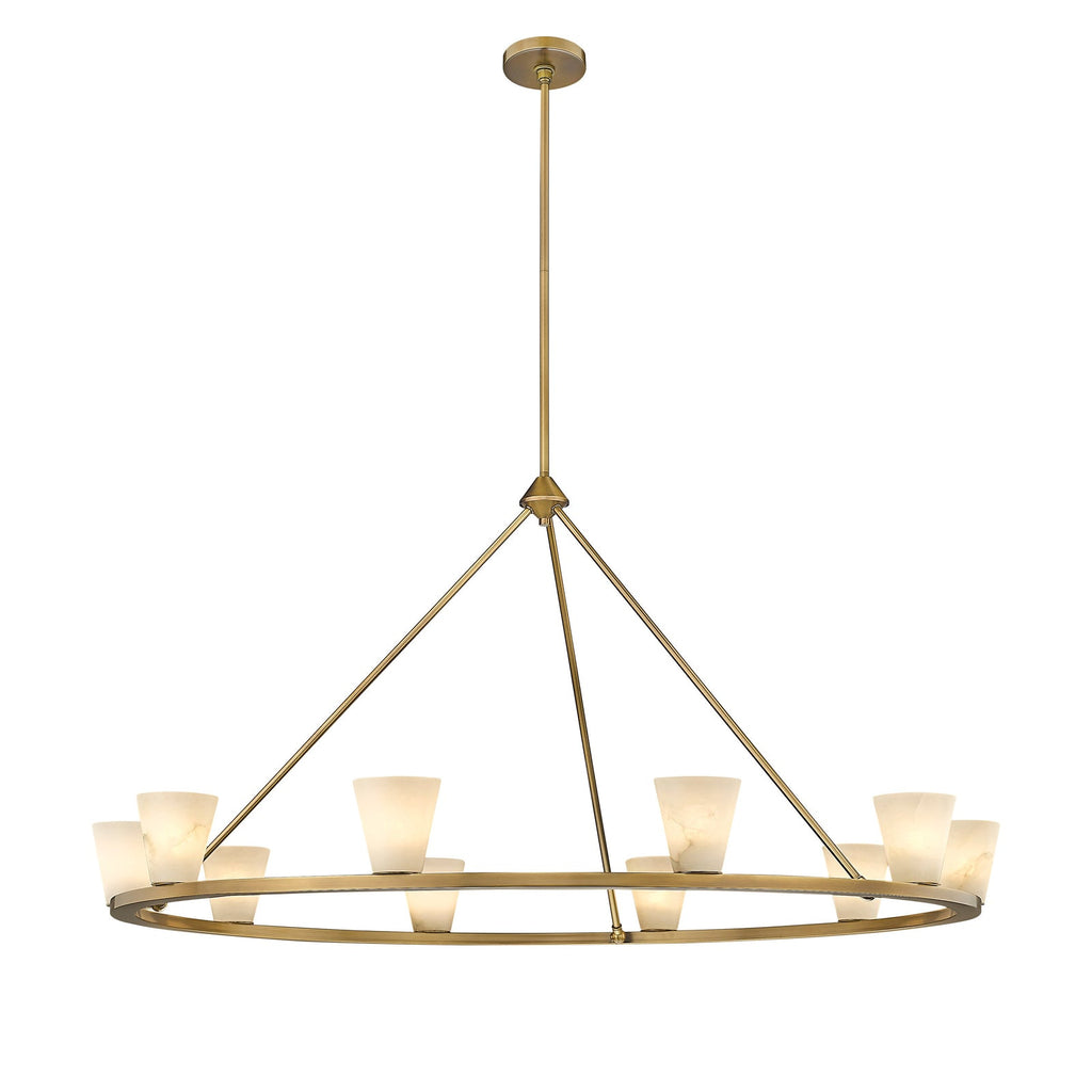 Ironstone Alabaster Chandelier — product setting and fixture profile, carved stone shades on a decorative metal frame (view 2)