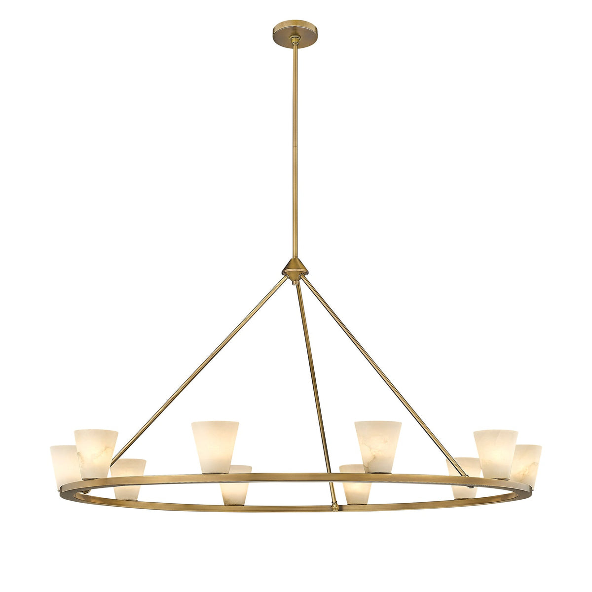 Ironstone Alabaster Chandelier — product setting and fixture profile, carved stone shades on a decorative metal frame (view 2)