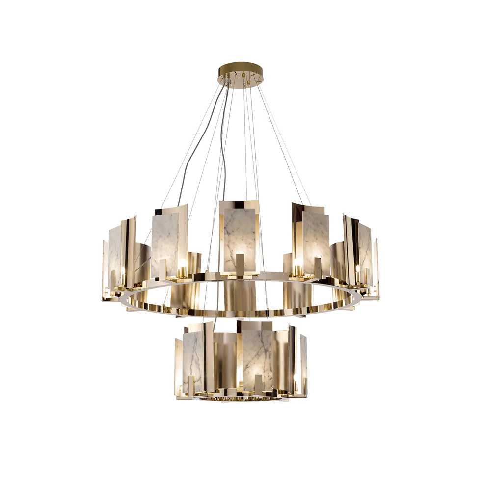 Jessie Alabaster Round Chandelier — full fixture profile, stone shades arranged around a circular metal structure (view 1)