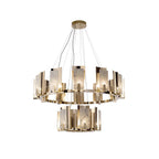Jessie Alabaster Round Chandelier — full fixture profile, stone shades arranged around a circular metal structure (view 1)