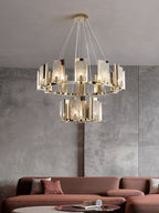 Jessie Alabaster Round Chandelier — product setting and fixture profile, stone shades arranged around a circular metal structure (view 2)