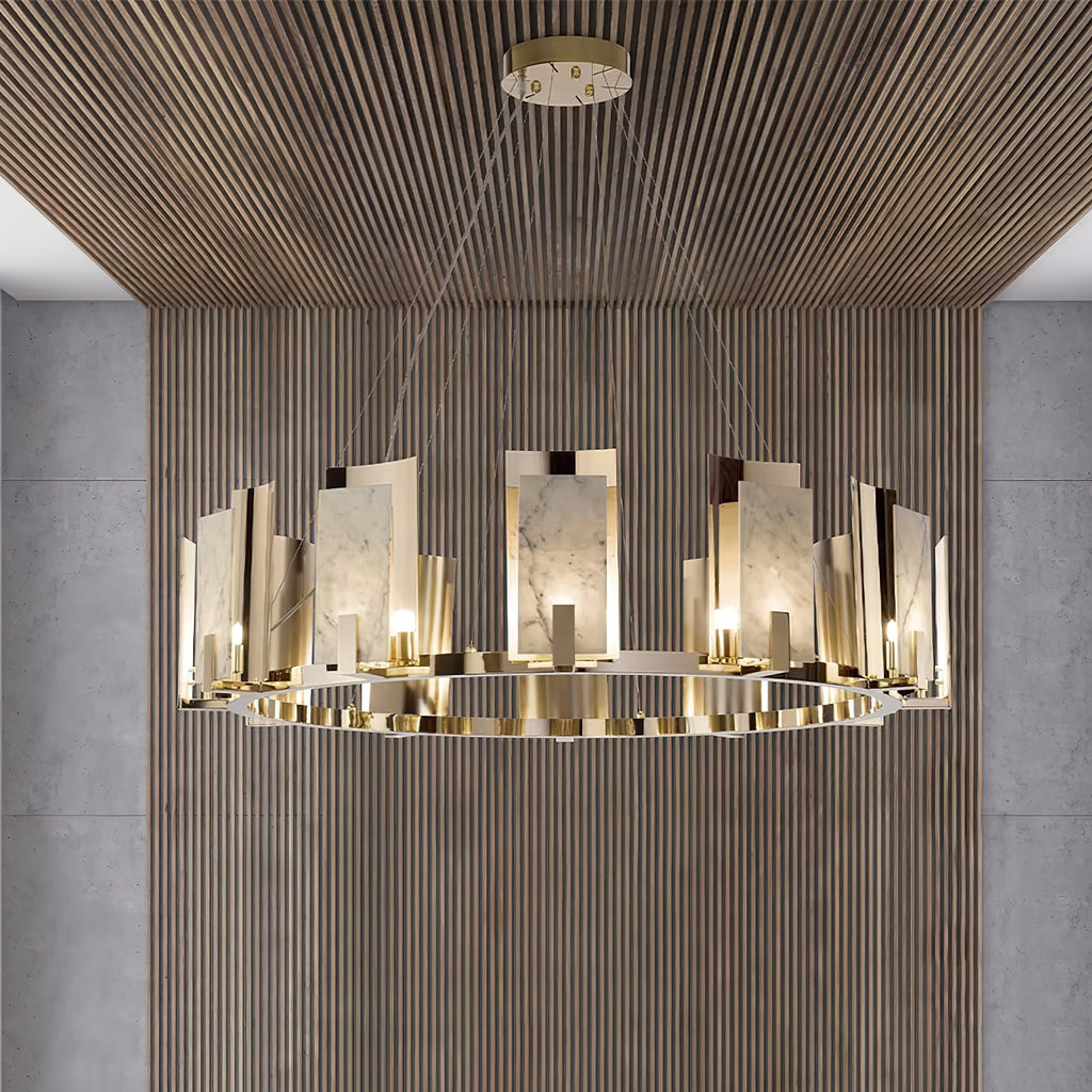 Jessie Alabaster Round Chandelier — additional product view, stone shades arranged around a circular metal structure (view 3)
