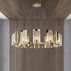 Jessie Alabaster Round Chandelier — additional product view, stone shades arranged around a circular metal structure (view 3)
