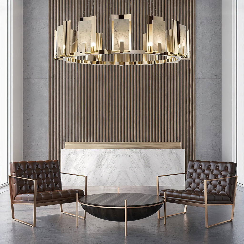 Jessie Alabaster Round Chandelier — additional product view, stone shades arranged around a circular metal structure (view 4)