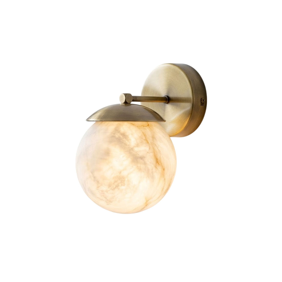 Lark Julep Alabaster Wall Sconce — full fixture profile, a stone globe beneath a brass cap (view 1)