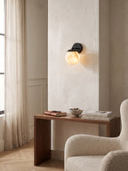 Lark Julep Alabaster Wall Sconce — additional product view, a stone globe beneath a brass cap (view 3)