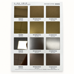 Metal finish sample book with tea, brass, gunmetal black and brown swatches